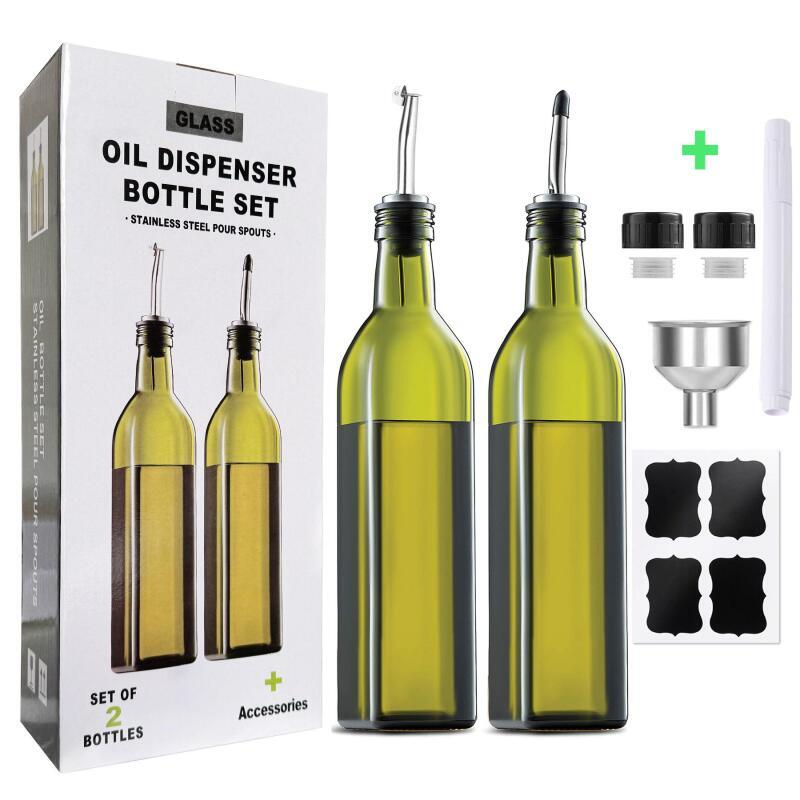 Kitchen Glass Baking Set - ขวดแก้วใสสำหรับน้ำมันและน้ำส้มสายชู ขนาด 500 มล. ป้องกันการรั่วซึม พร้อมพวยกาสำหรับทำอาหารและอบขนม