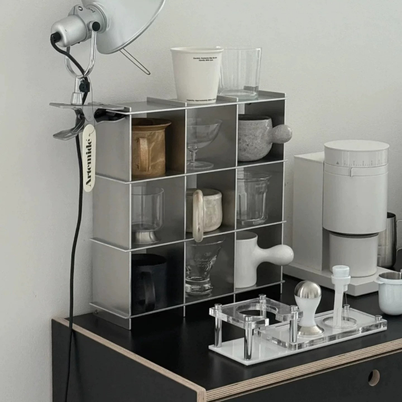 Kitchen Zo - ชั้นวางแก้วอะลูมิเนียมอัลลอยด์แบบมินิมอล ชั้นวางแก้วหลายชั้น อุปกรณ์จัดระเบียบในครัว ที่วางแก้วกาแฟ สถานีบาร์กาแฟ