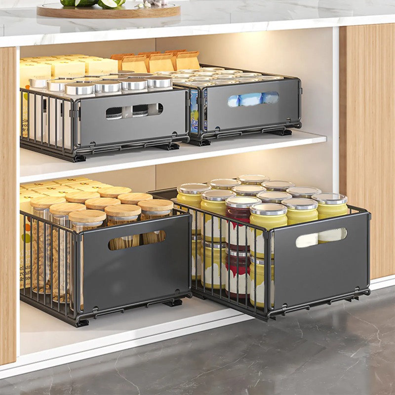Kitchen Baking Tray Storage - ชั้นวางของในครัวแบบ 1 ชิ้น พร้อมรางเลื่อน ชั้นวางแบบลิ้นชักสำหรับเก็บของในครัว ถาดเก็บของ