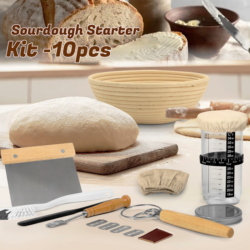 Kitchen Glass Baking Set - ชุดเริ่มต้นทำขนมปังซาวโดว์ 650 มล. ขวดแก้ว กระเช้าหวาย 9