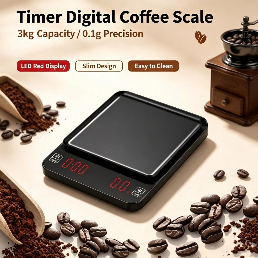 Kitchen Baking Area - เครื่องชั่งกาแฟดิจิตอลความแม่นยำสูง 3 กก./0.1 กรัม, เครื่องชั่งครัวแบบพกพาพร้อมไฟ LED,