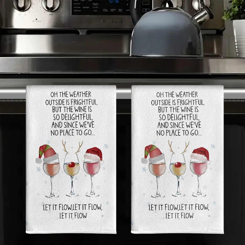 Kitchen Glass Baking Set - 2 ชิ้น, ผ้าเช็ดครัวลายข้อความสร้างสรรค์สำหรับเทศกาลคริสต์มาส, ชุดผ้าเช็ดครัวขนาด 40 ซม.*60