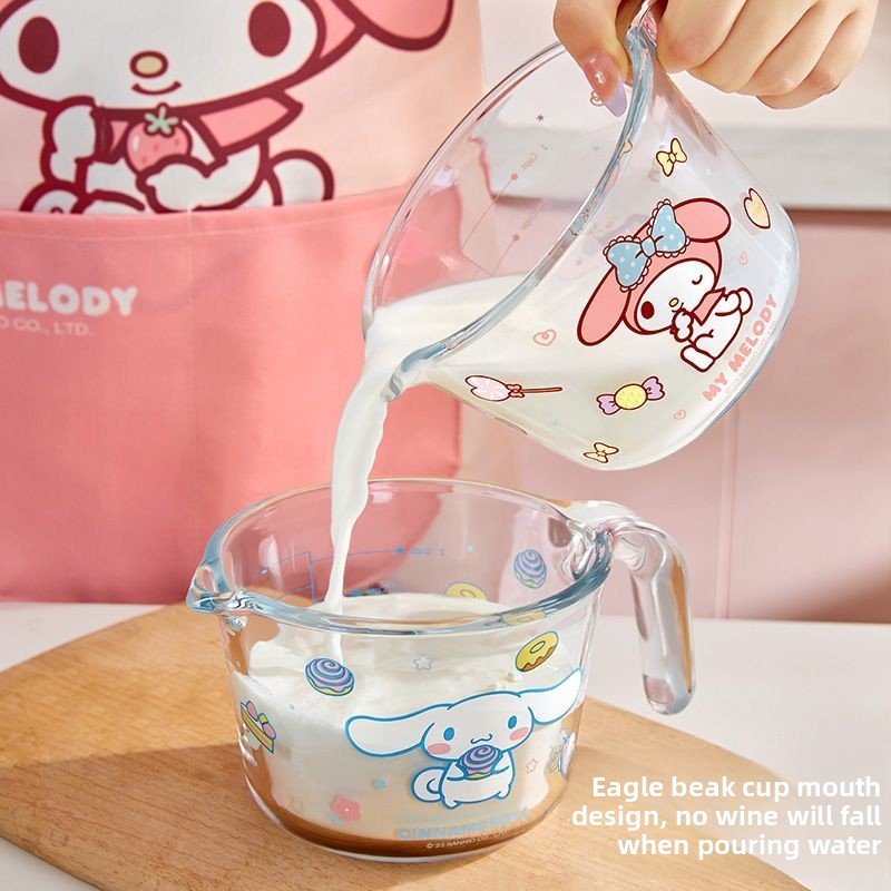Kitchen Glass Baking Set - แก้วตวงน่ารักลายการ์ตูนกระต่ายสีชมพู ดีไซน์สวยงาม แก้วแก้วใสสำหรับทำขนม มีสเกลวัด สำหรับผู้หญิง วัยรุ่น