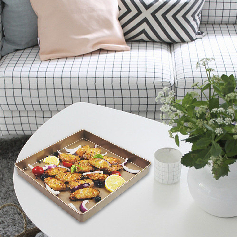 Kitchen Baking Tray - ถาดอบพิซซ่าทรงสี่เหลี่ยม เคลือบกันติด ผิวเงางาม ทนต่อรอยขีดข่วน ถาดอบเค้กและพาย ทนความร้อน