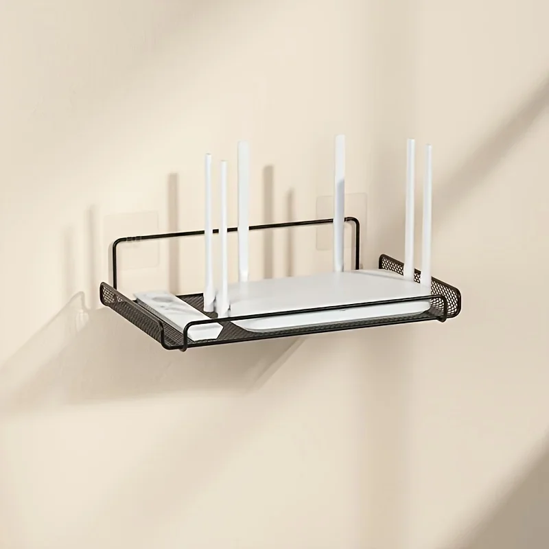 Kitchen Zo - ชั้นวางเราเตอร์สแตนเลสแบบไม่ต้องเจาะ ติดผนังสำหรับจัดเก็บเราเตอร์ WiFi อุปกรณ์ตกแต่งบ้าน ห้องน้ำ ห้องครัว