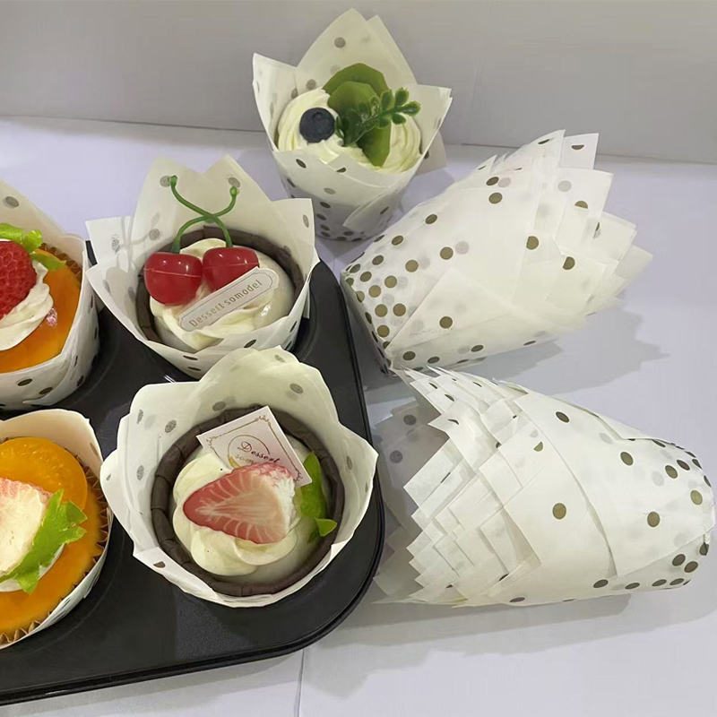 Kitchen Paper For Baking - 50 ชิ้น/100 ชิ้น ถ้วยเค้กลายดอกทิวลิปสีทอง ถ้วยอบคุณภาพสูง เหมาะสำหรับมัฟฟินและคัพเค้ก
