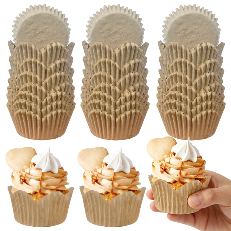 Kitchen Paper For Baking - ถ้วยรูปดอกไม้สีธรรมชาติ 150 ชิ้น, ถ้วยอบทนน้ำมัน, เหมาะสำหรับร้านเบเกอรี่, เตาอบ,