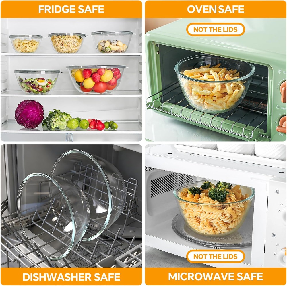 ชุดชามแก้วผสมอาหารพร้อมฝาปิด 5 - Kitchen Glass Baking Set บทวิจารณ์และราคา