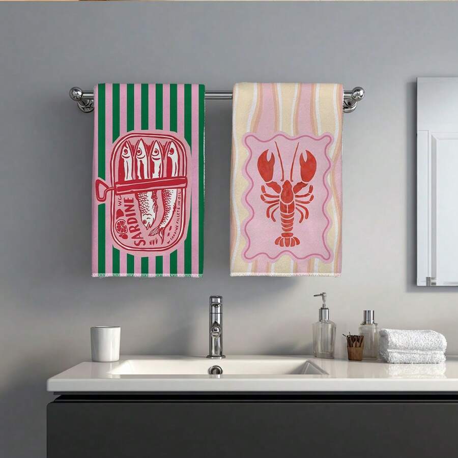 ผ้าเช็ดครัวลายกุ้งและปลาสีชมพู - Kitchen Baking Must Haves บทวิจารณ์และราคา