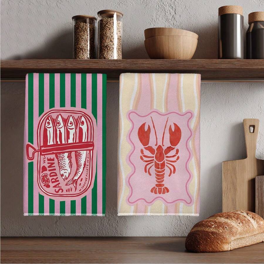 ผ้าเช็ดครัวลายกุ้งและปลาสีชมพู - Kitchen Baking Must Haves บทวิจารณ์และราคา